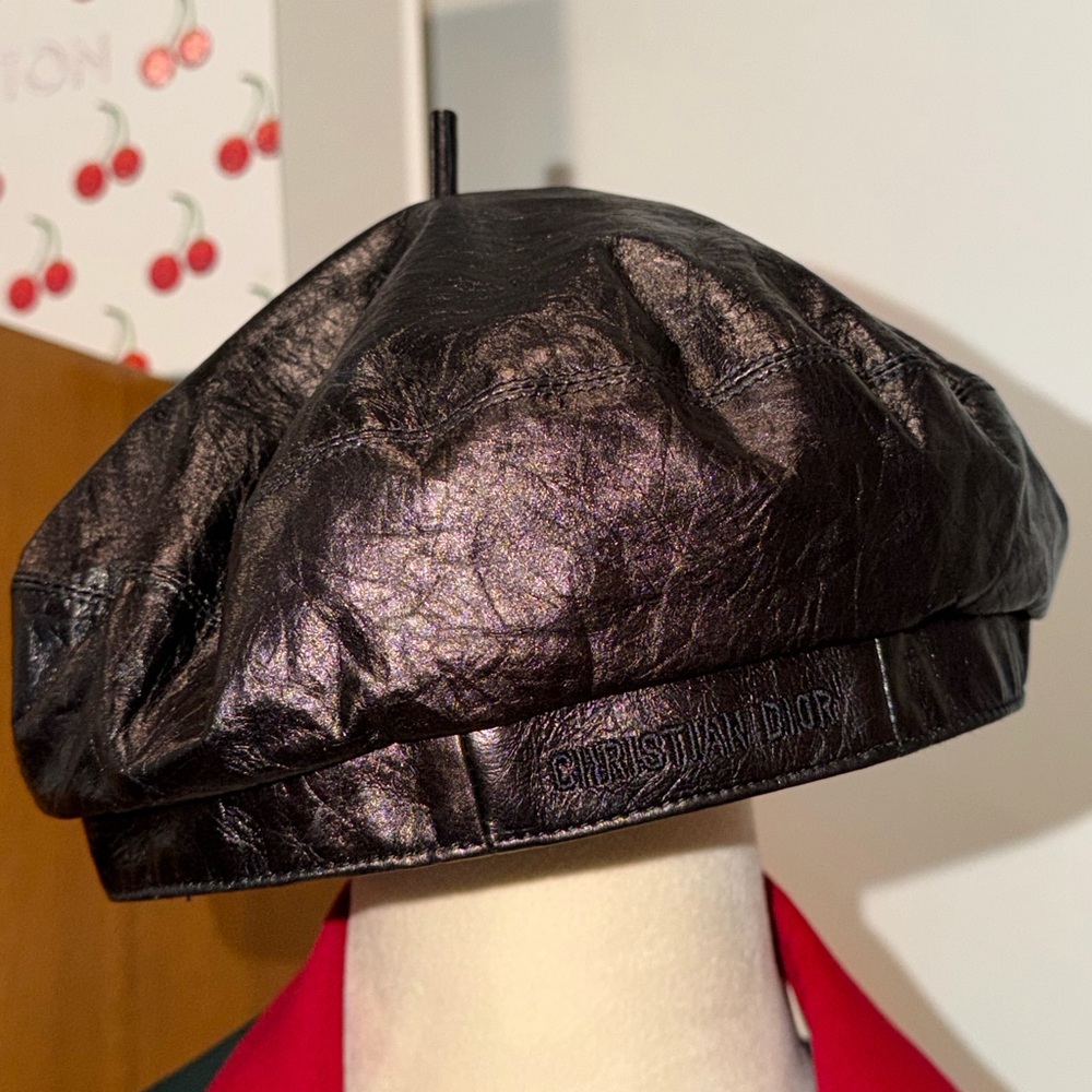 Dior Elegant Black Leather Beret